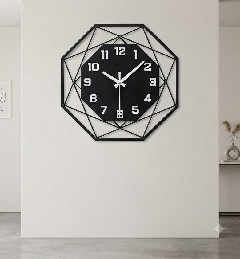 Modern Geometric Metal Wall Clock 35cm, Stylish Minimalist Home & Office Decor image