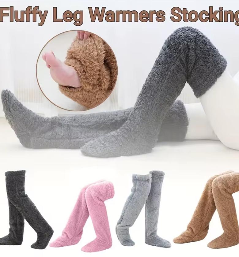 Fluffy Leg Warmers Over Knee Fuzzy Thigh High Warm Plush Stockings for Women (1 Pair) – Cozy Fleece Lounge Long Socks with Foot Opening image