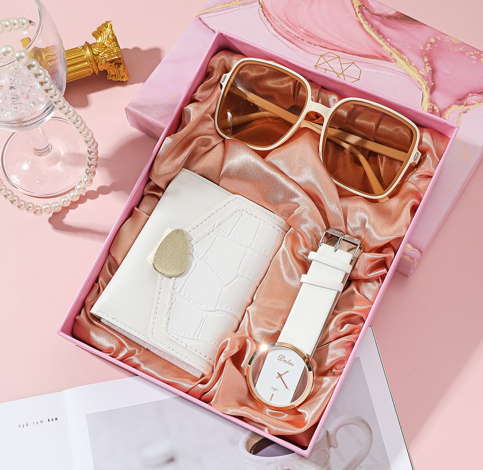 3-Piece Luxury Women's Accessories Gift Set with Quartz Watch, Sunglasses, and Wallet image