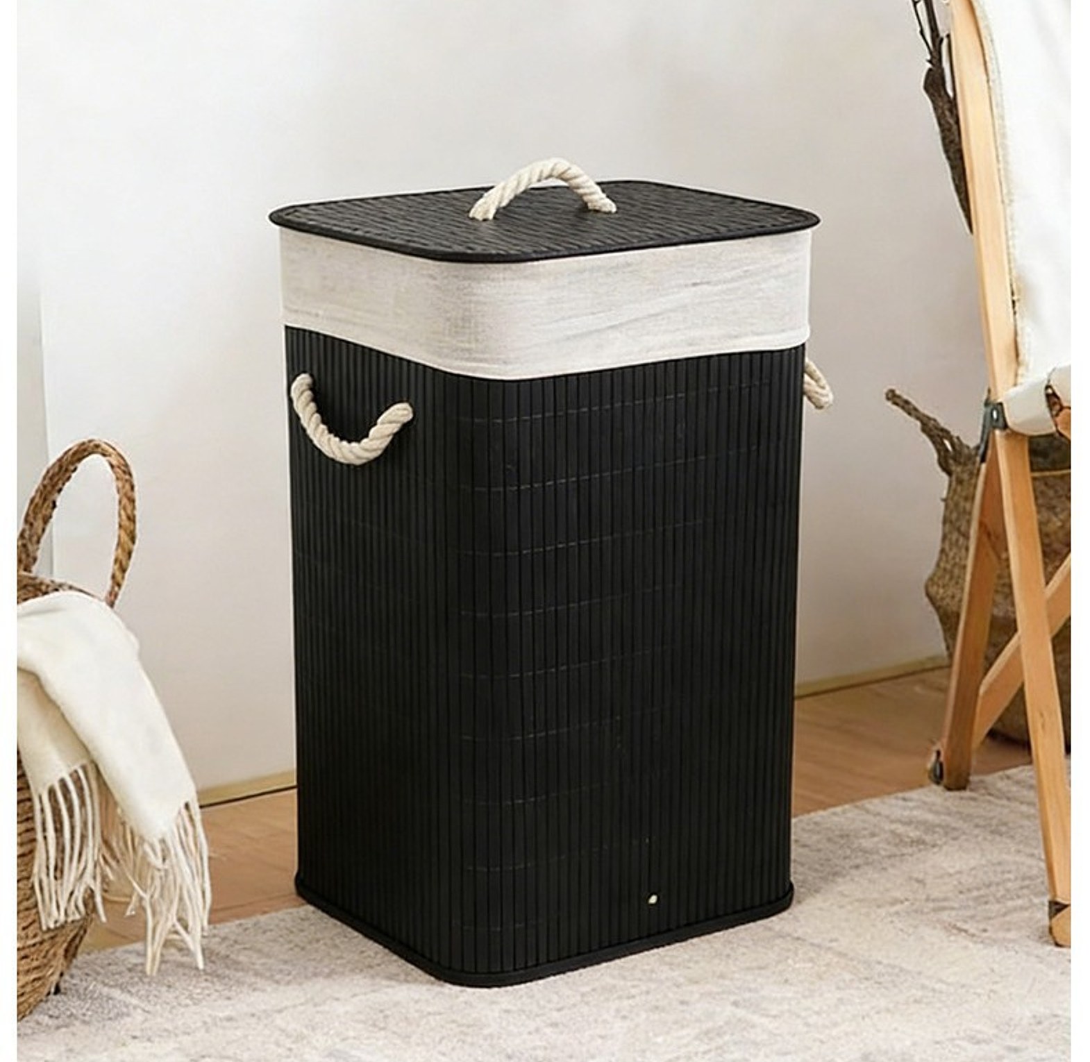 Foldable Bamboo Laundry Hamper with Lid image