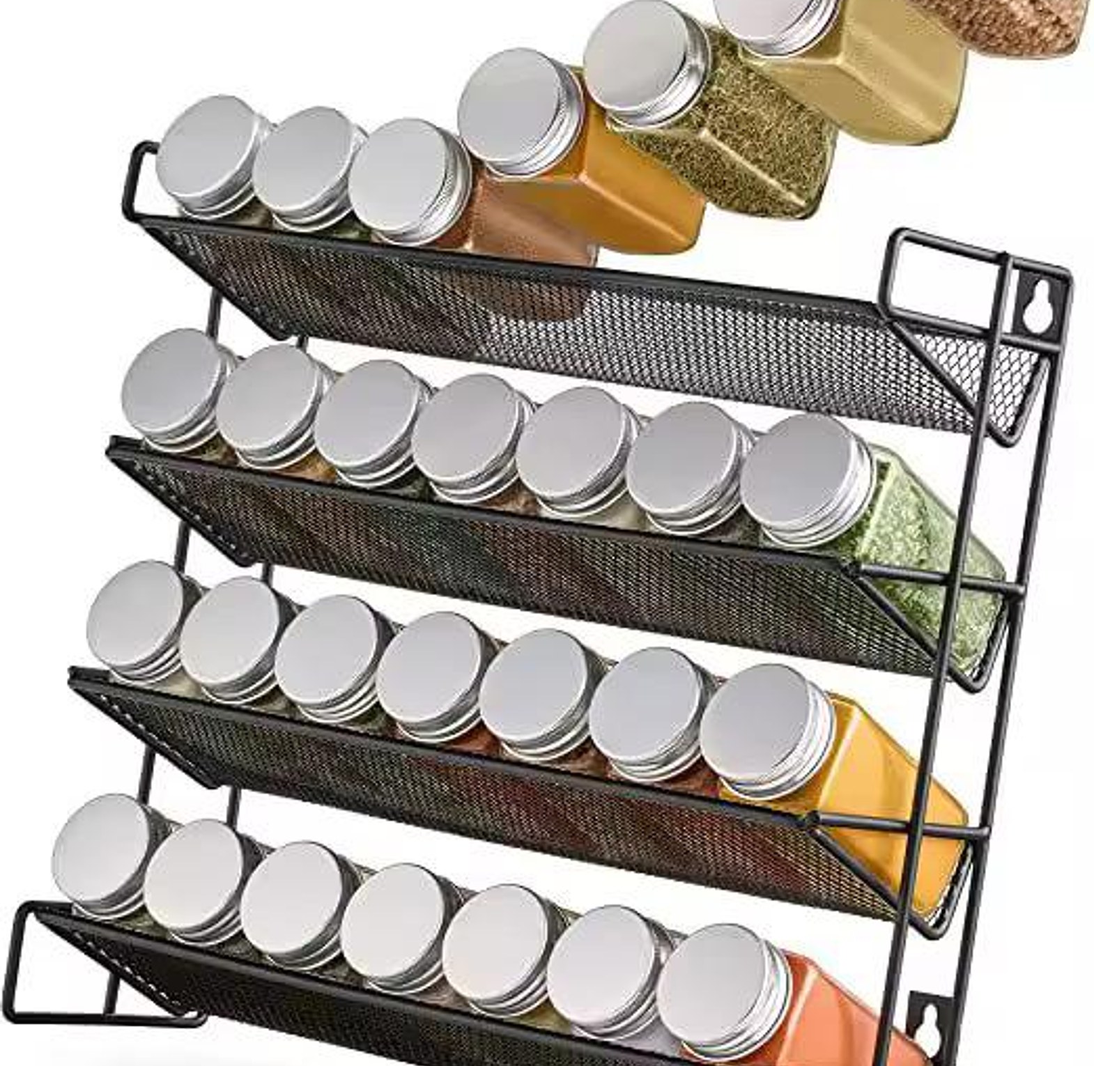 4-Tier Metal Spice Rack with 28 Glass Bottles, Labels & Pen – Durable Kitchen Organizer image