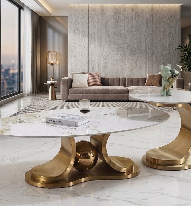 The Elysian Marble & Gold Nesting Coffee Table Set image