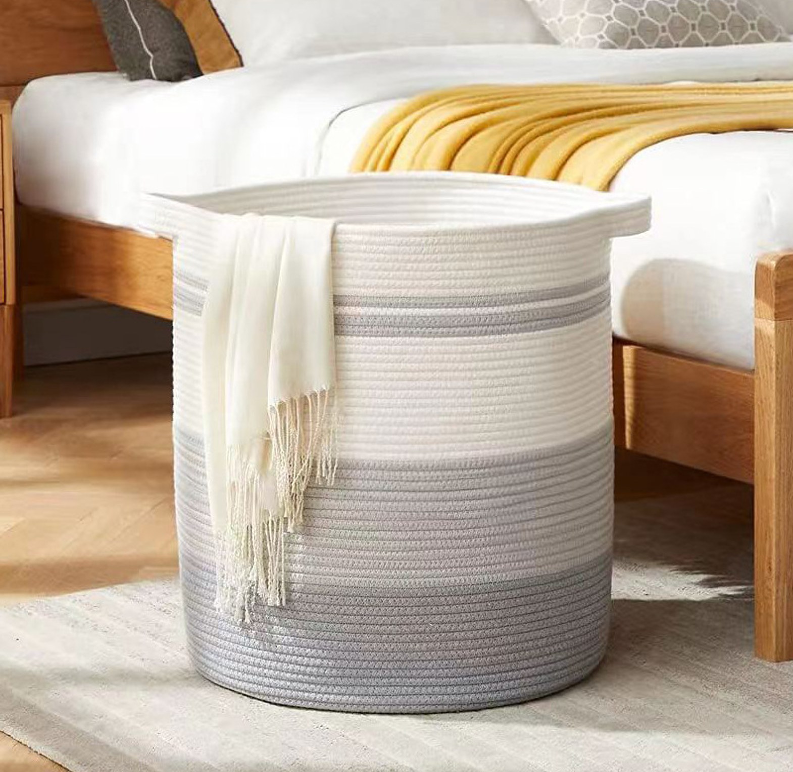 Large Handwoven Cotton Rope Laundry Basket image