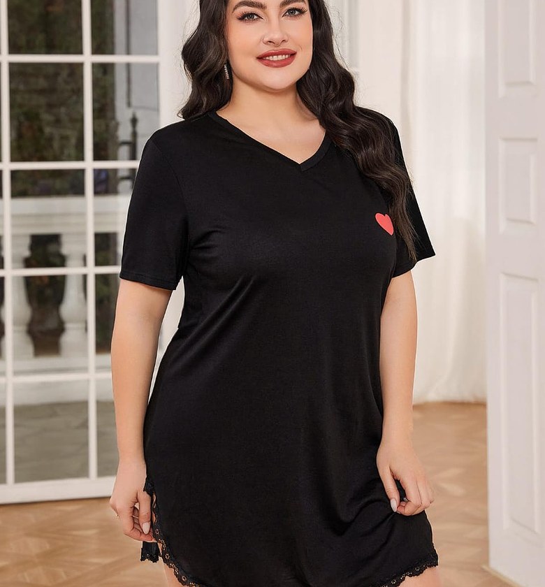 Plus Size Women's Nightgown Lace Hem Sleepwear  image