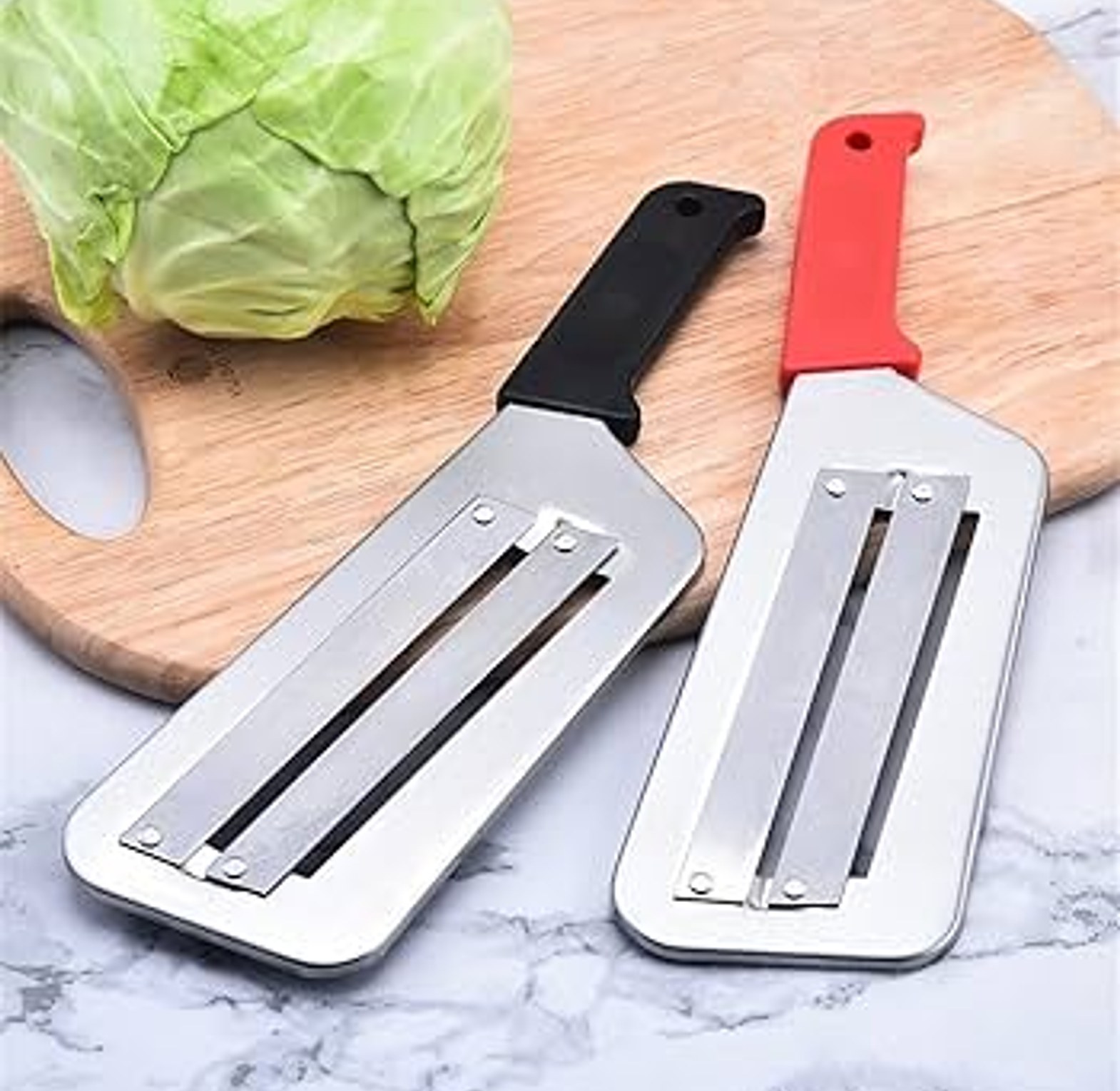 Stainless Steel Double Blade Cabbage Slicer & Vegetable Shredder for Quick Meal Prep - Manual Kitchen Cutter Tool image