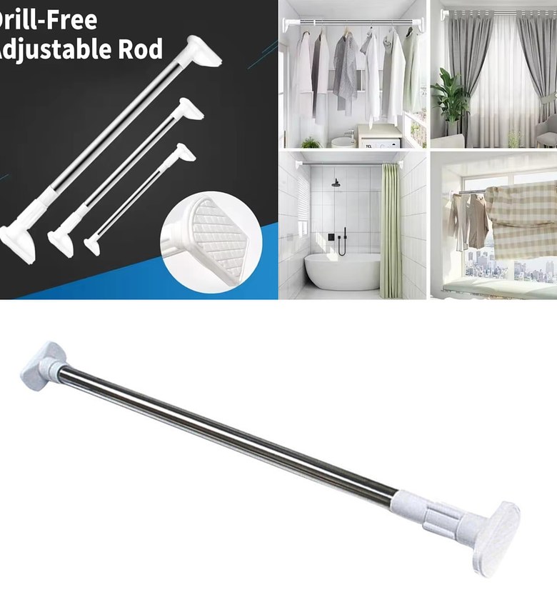 Multipurpose Adjustable Stainless Steel Tension Rod for Curtains, Wardrobe & Shower – No-Drill DIY Installation 70-120 cm image