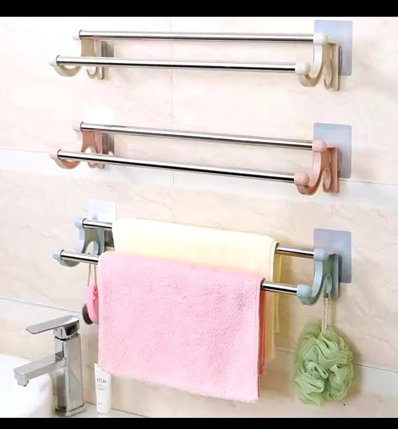 54cm self adhesive Double Pole Towel Holder, Towel Rack do both kitchen and  Bathroom Accessories image