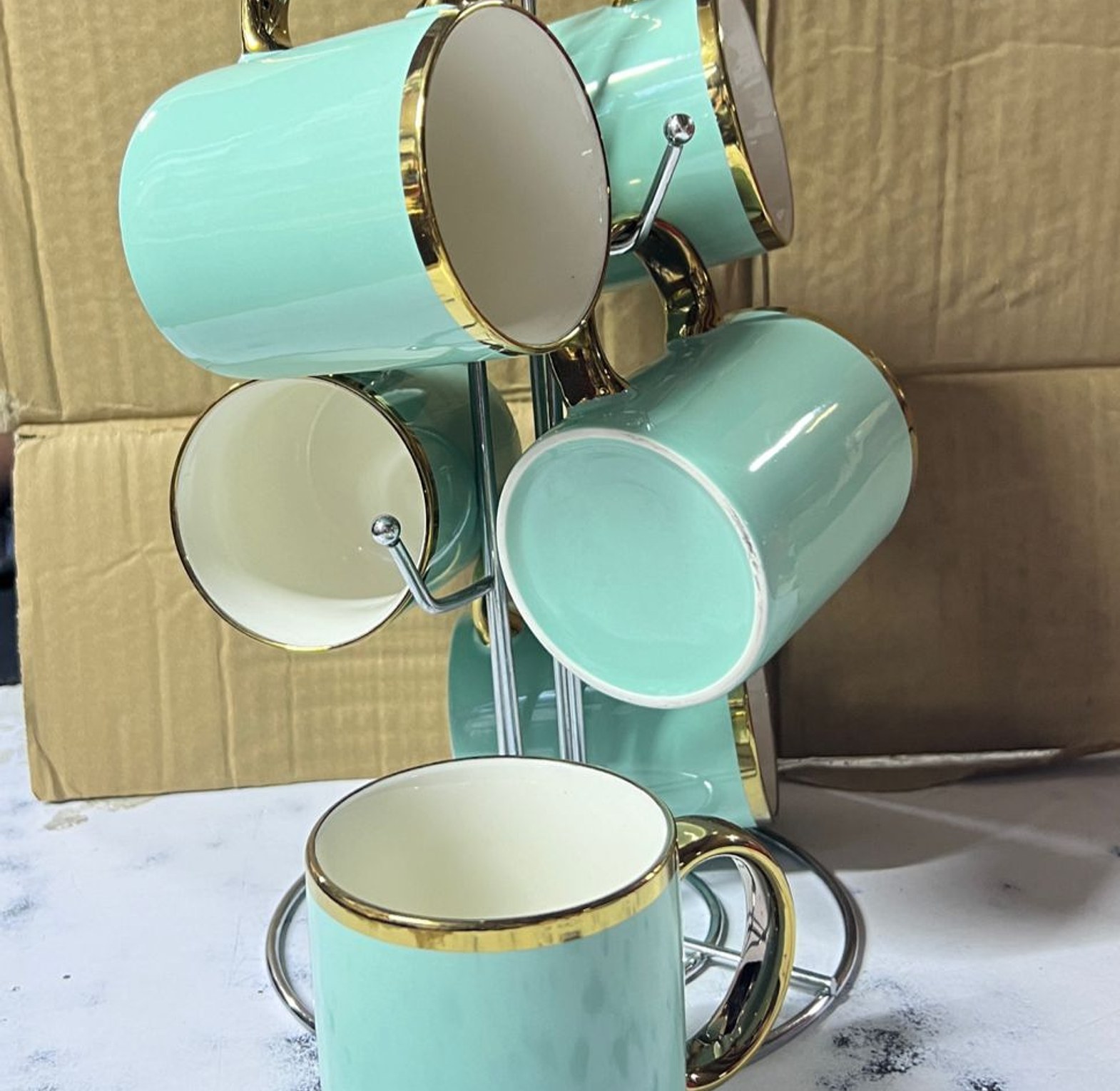 TEACUPS. Ceramics Classy cups with golden deco. Set of 6 pcs image