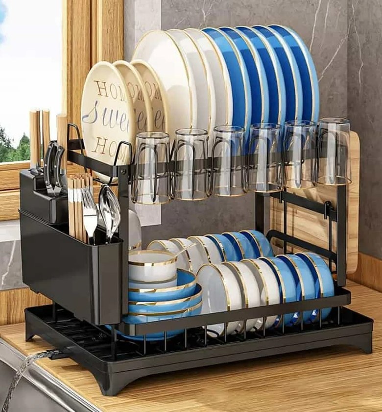 Premium 2-Tier Carbon Coated Dish Drying Rack with 360° Swivel Drainage image