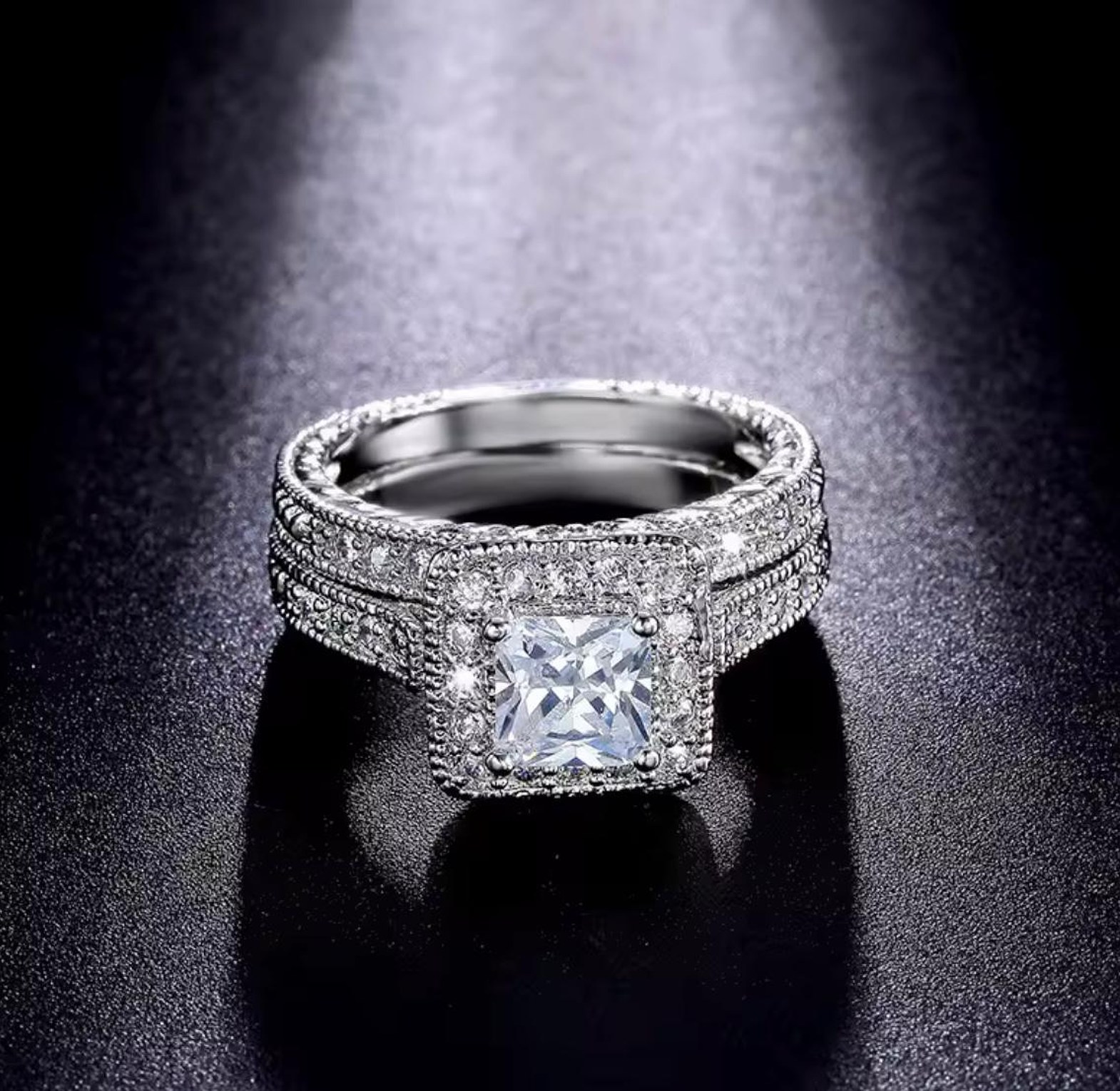 Brilliant Halo Pure Silver Double Ring Set image