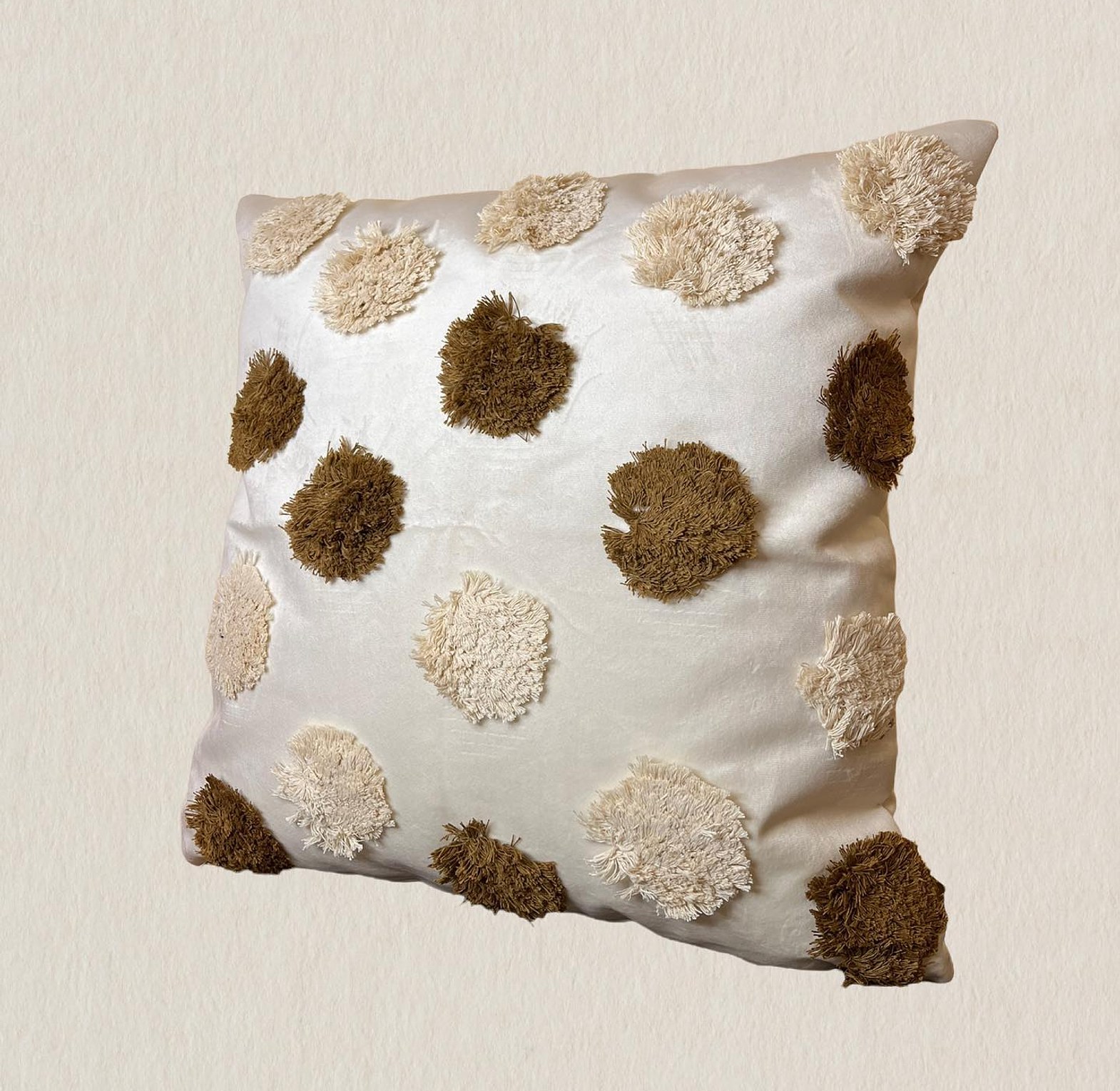 Off white velvet cushion cover with woven pattern  image