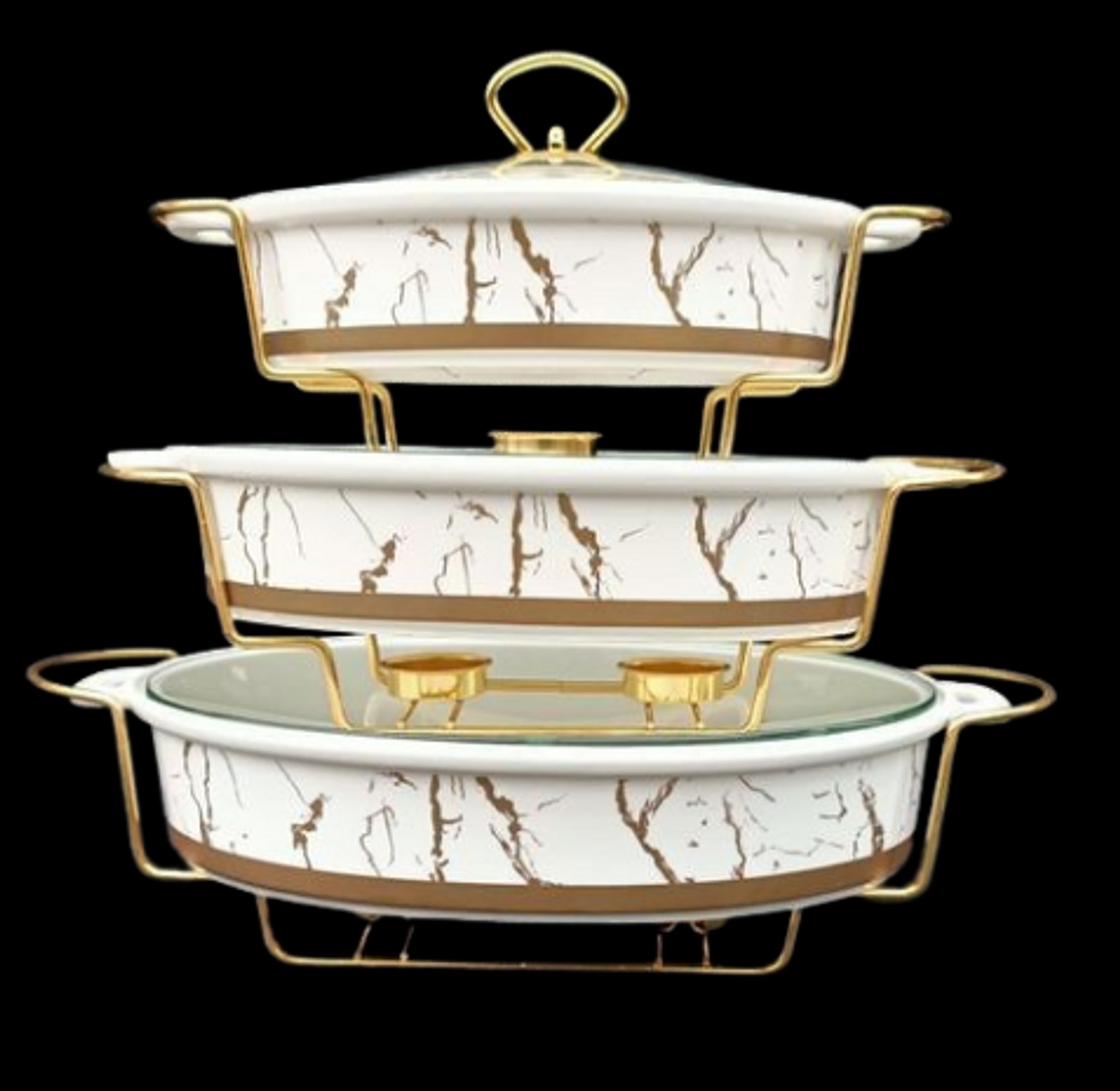 Ceramic 3 Pc Set Oval/rectangular Chaffing Dishes image