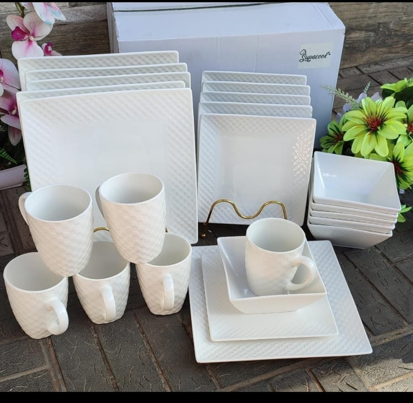 Quality Affordable 24PCs White Square elegant dinner set image