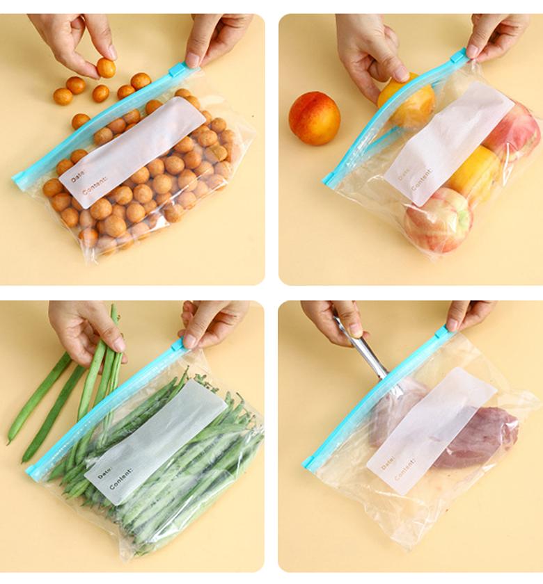 20Pcs Reusable Slider Ziplock Food Storage Bags (1/2kg, 10x20cm) Leakproof Freezer Pouches with Write-on Label for Kitchen Organization image