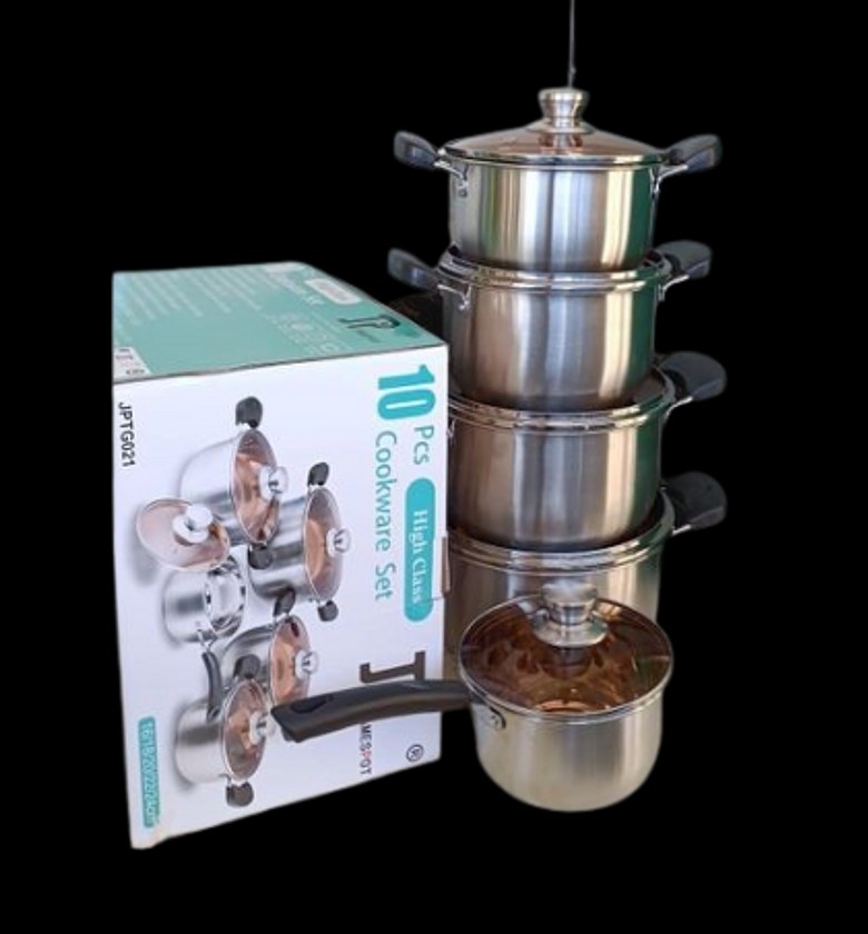 Cookware Set. JP 10pcs Premium Quality Stainless Steel Cookware Sets Pot Sufuria With Glass Lids image