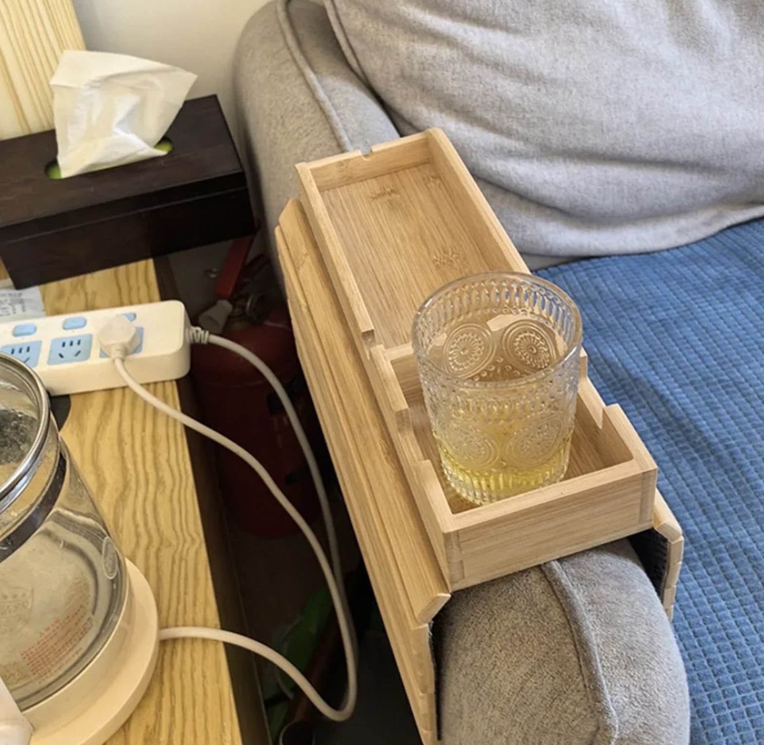 Bamboo sofa arm rest organizer  image