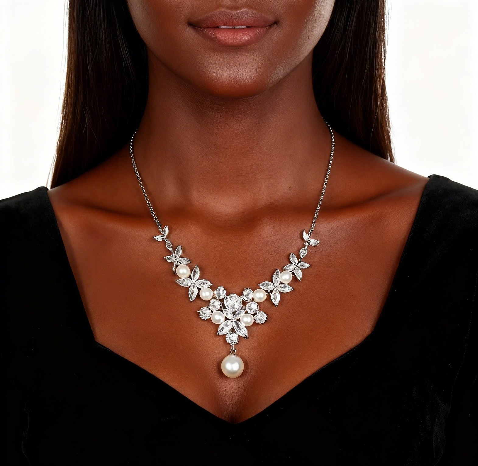 Pearl Zirconia Bridal jewellery set  image