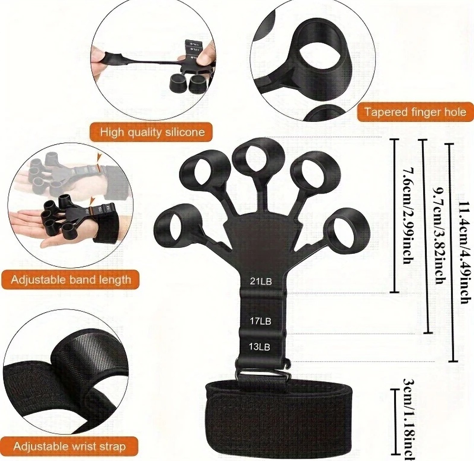 Adjustable Finger Gripper & Forearm Strength Trainer for Hand Exercise and Muscle Vascularity - Black Silicone Grip Exerciser image
