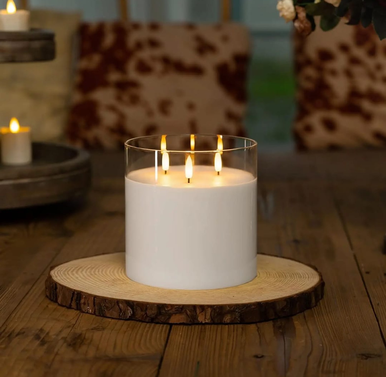 Extra Large 3-Wick Flameless Glass Candle image