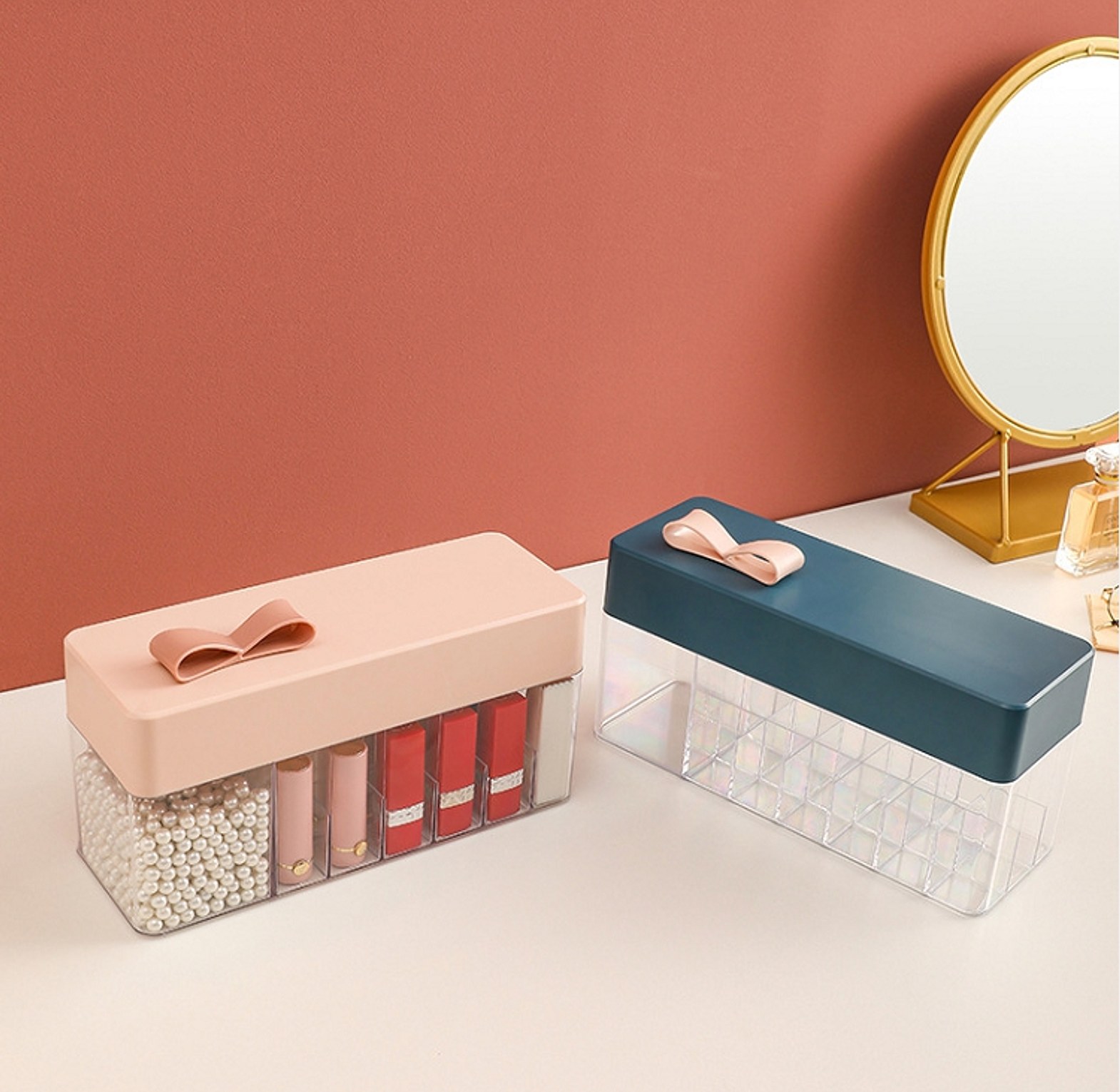 Elegant Dustproof Lipstick Organizer Box with Lid Stylish Vanity Storage image