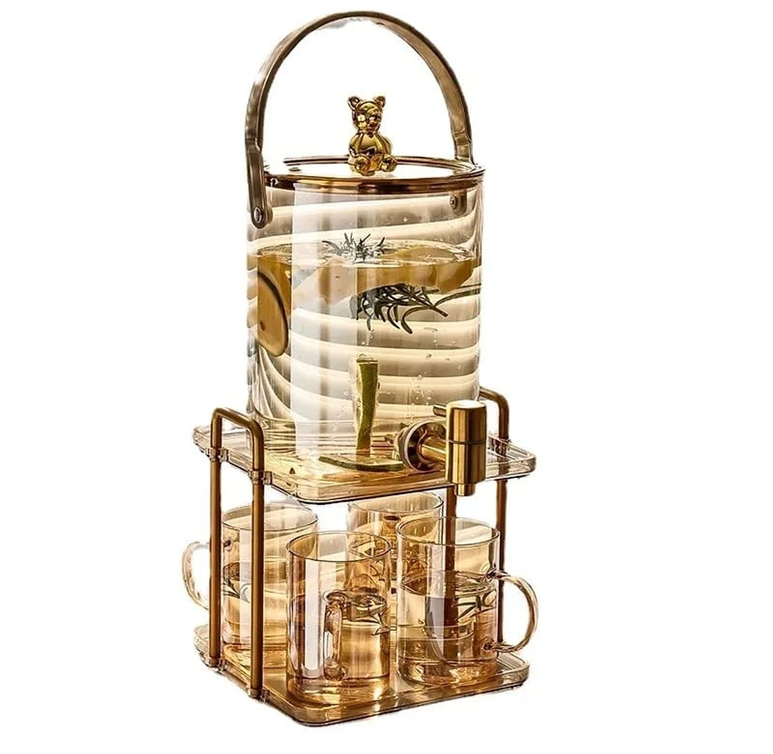  3.6L Luxury Glass Beverage Dispenser Set with Faucet & 4 Mugs image