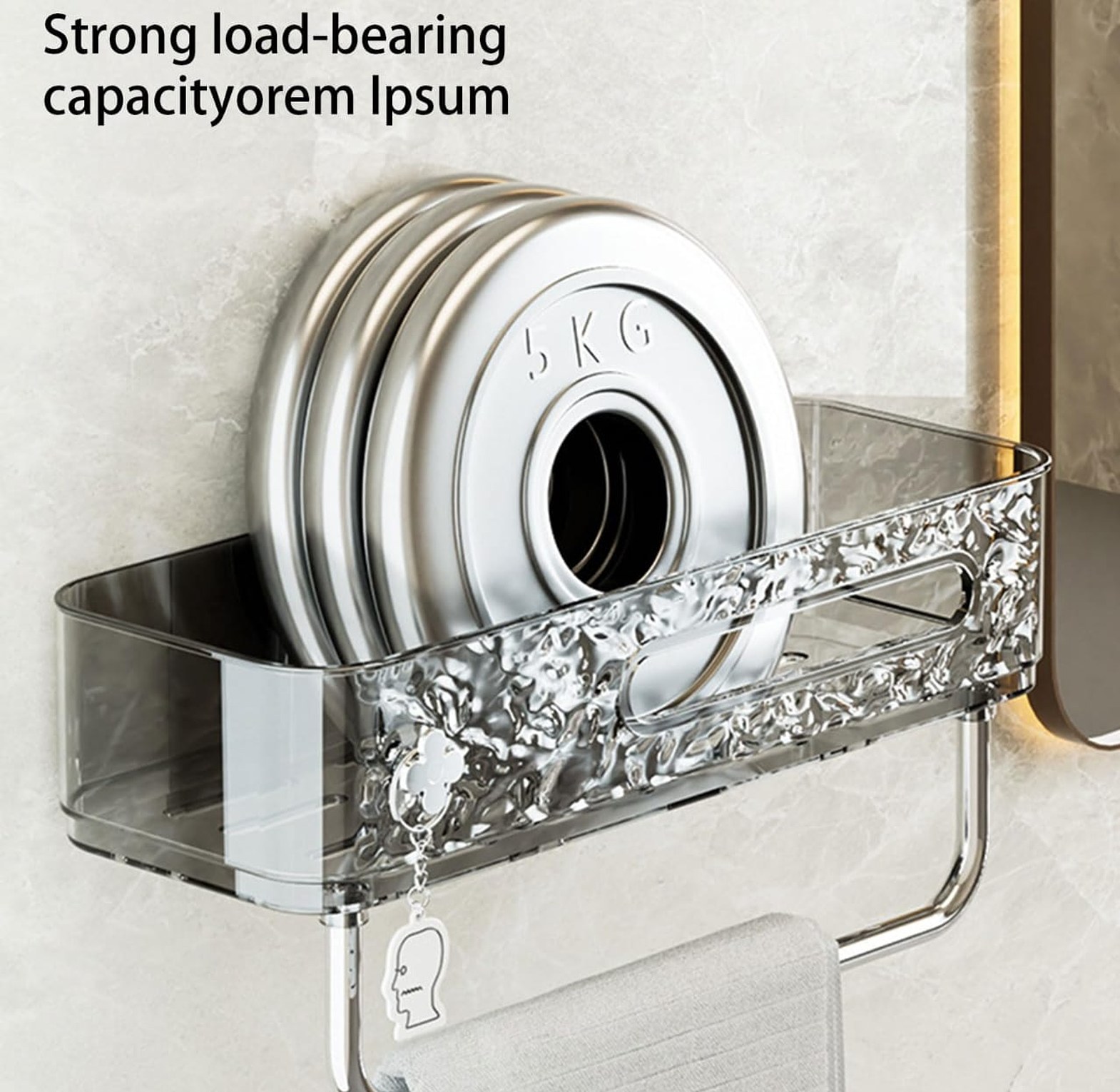 Luxury No-Drill Acrylic Bathroom Organizer with Towel Bar - Premium Transparent Ripple Shower Caddy for Modern Homes image