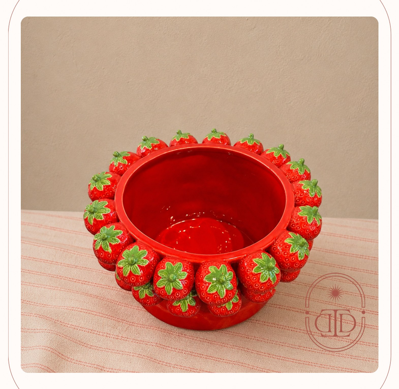 Glossy strawberry fruit vase. image