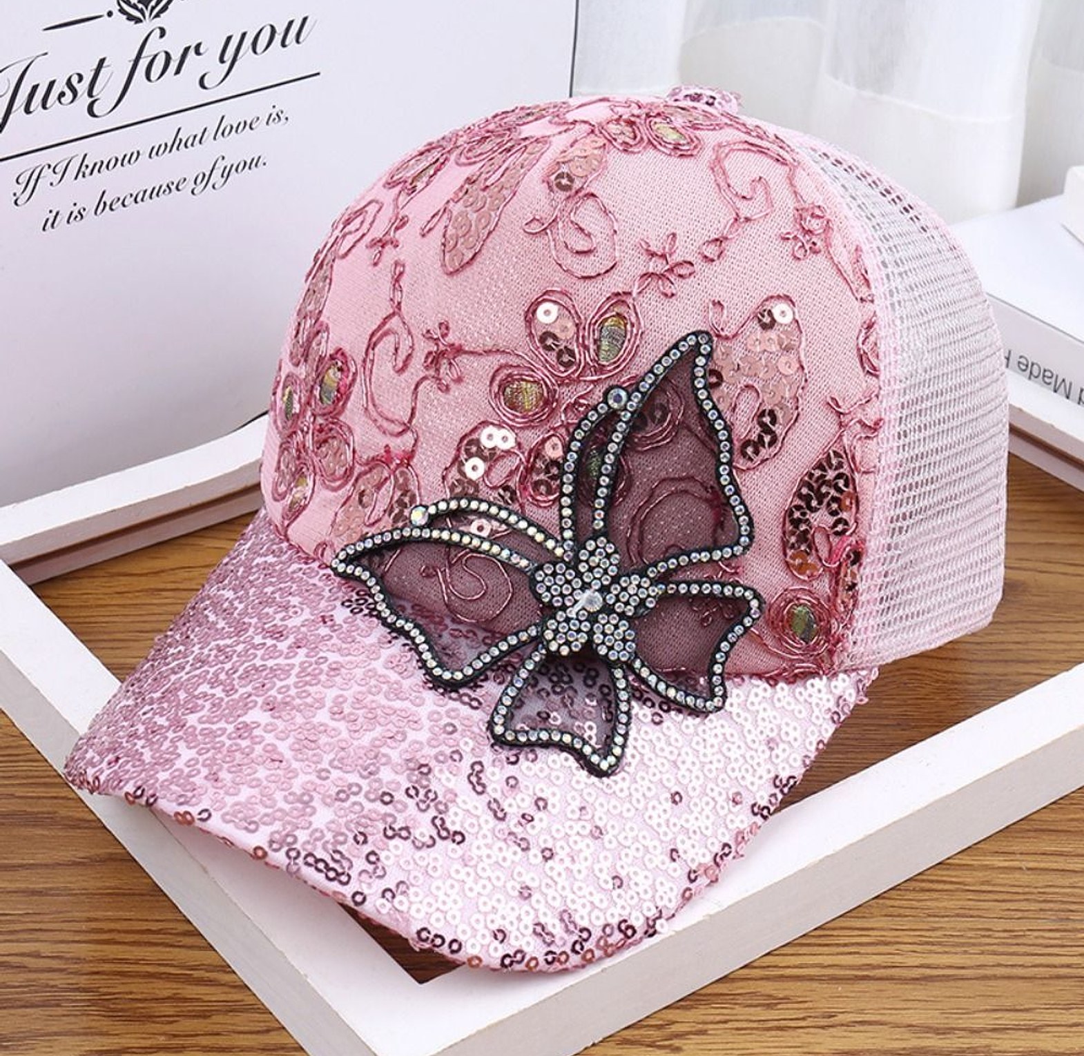 Women’s Mesh Rhinestone Butterfly Baseball Cap image