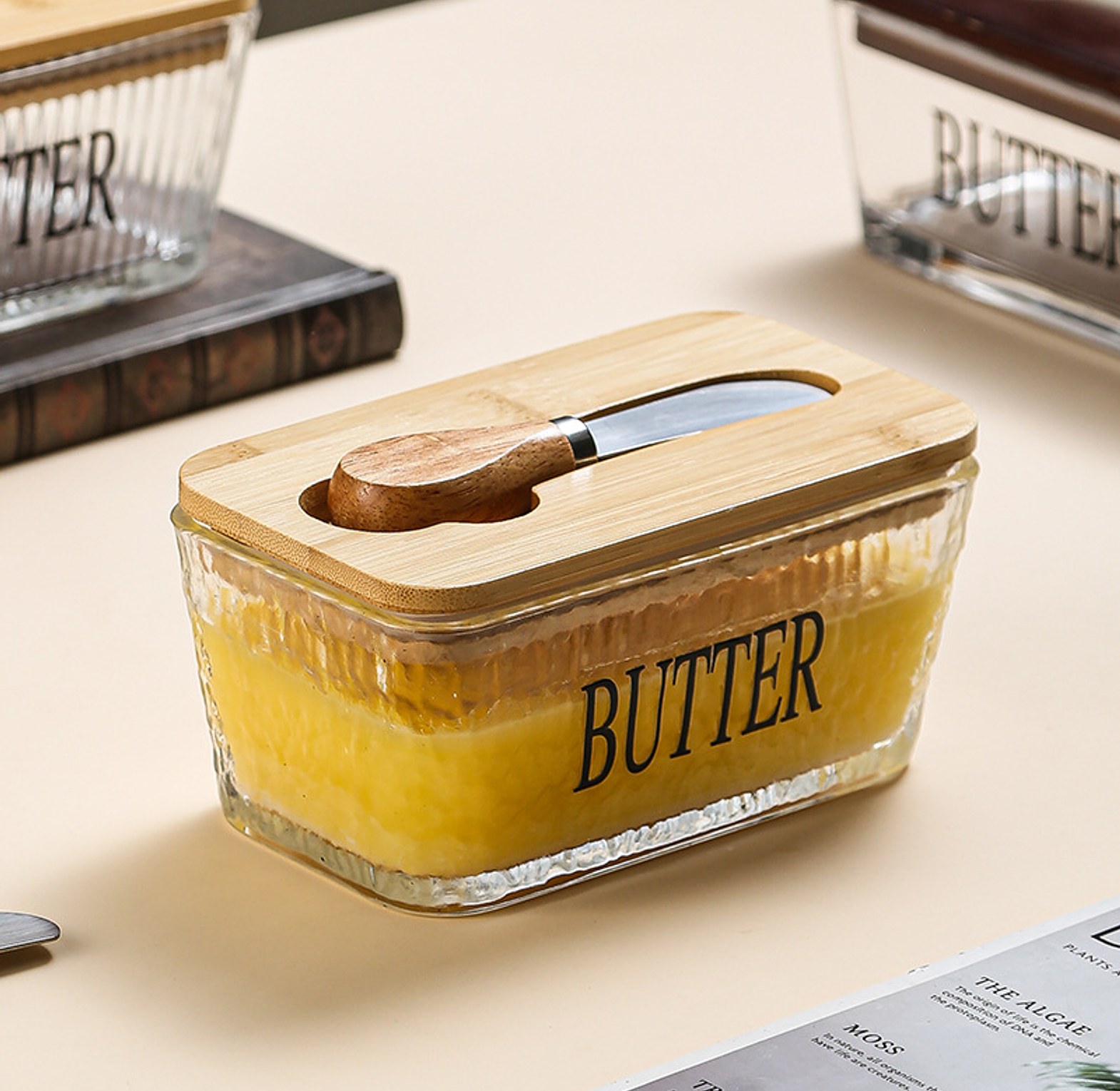 Glass Butter Dish with Bamboo Lid & Knife image