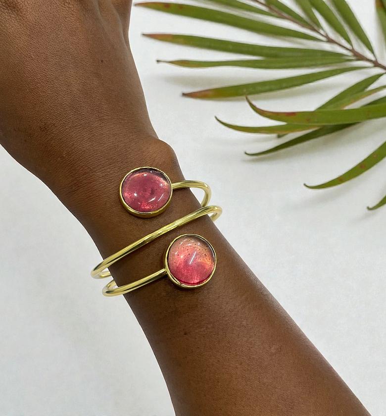 Pink Agate Brass Bracelets image