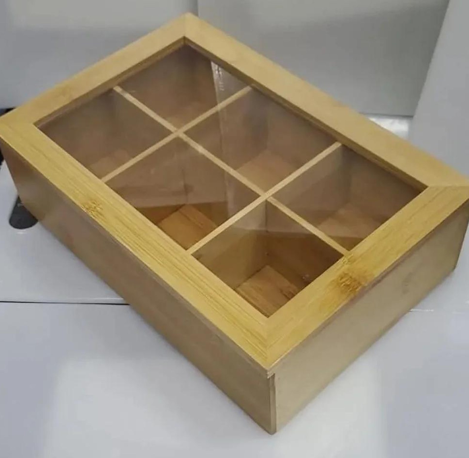 6 slots bamboo tea bags organizer  It has a clear cover top image