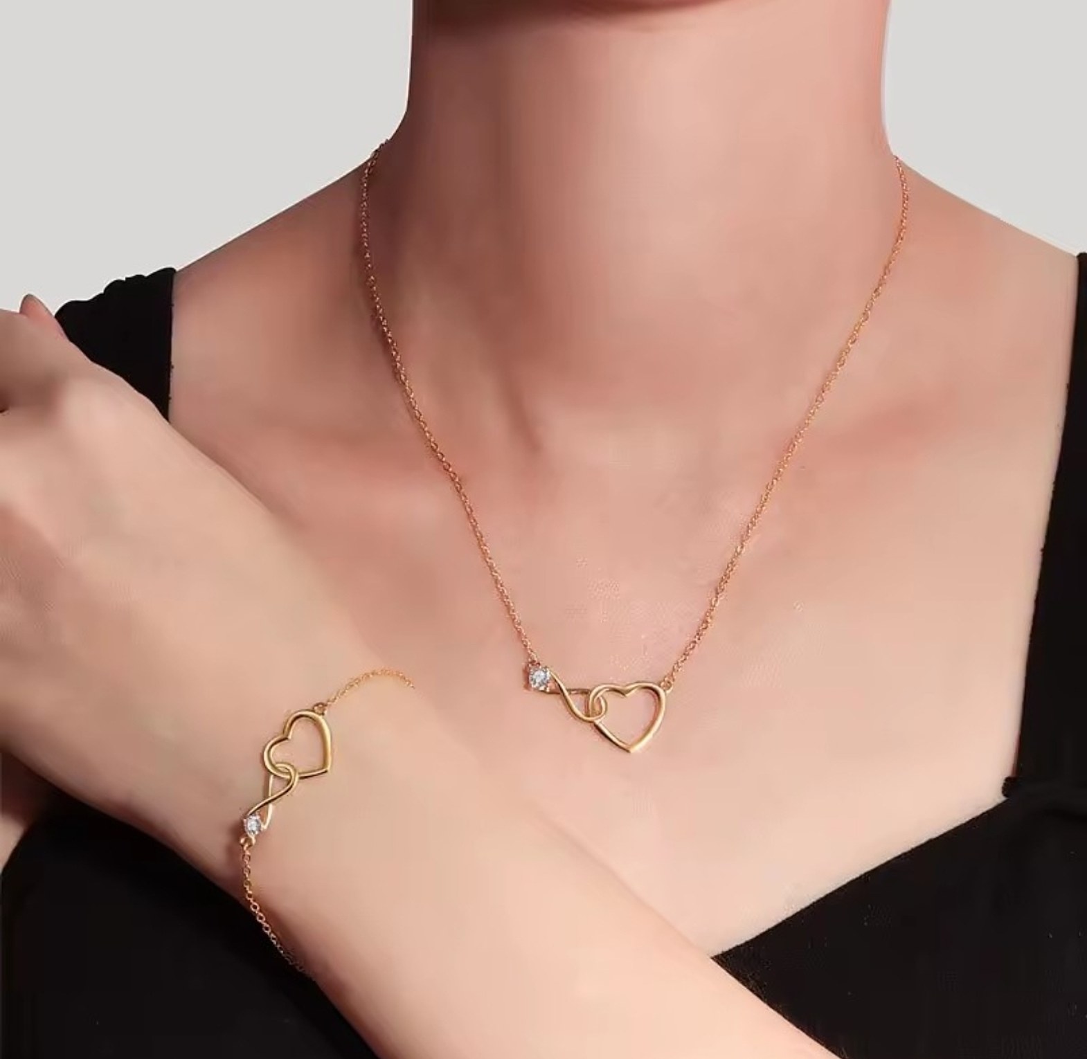 Forever Love Infinity Heart Necklace and bracelet set image
