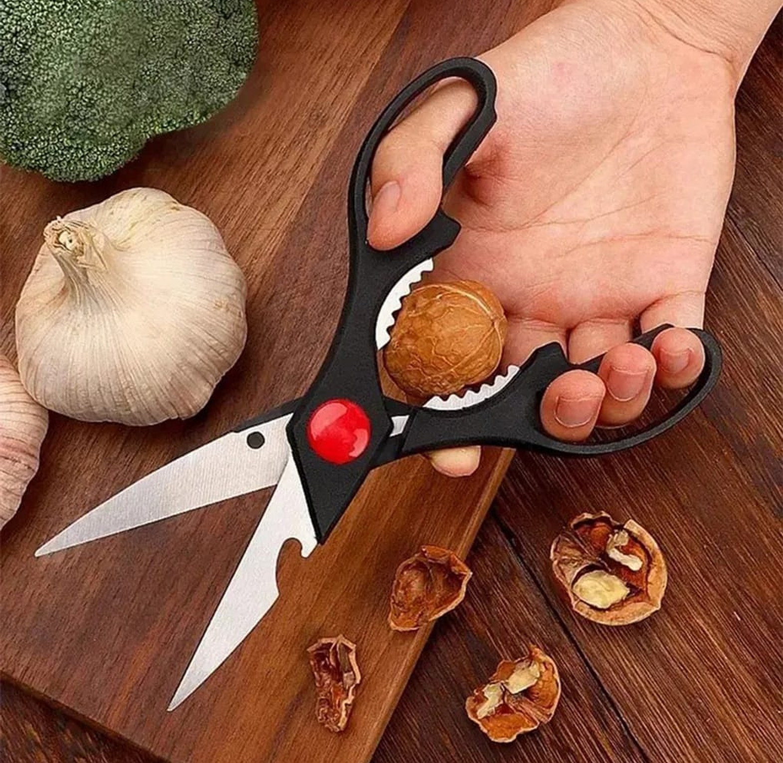 Multifunctional Stainless Steel Kitchen Scissors with Integrated Nutcracker and Bottle Opener image