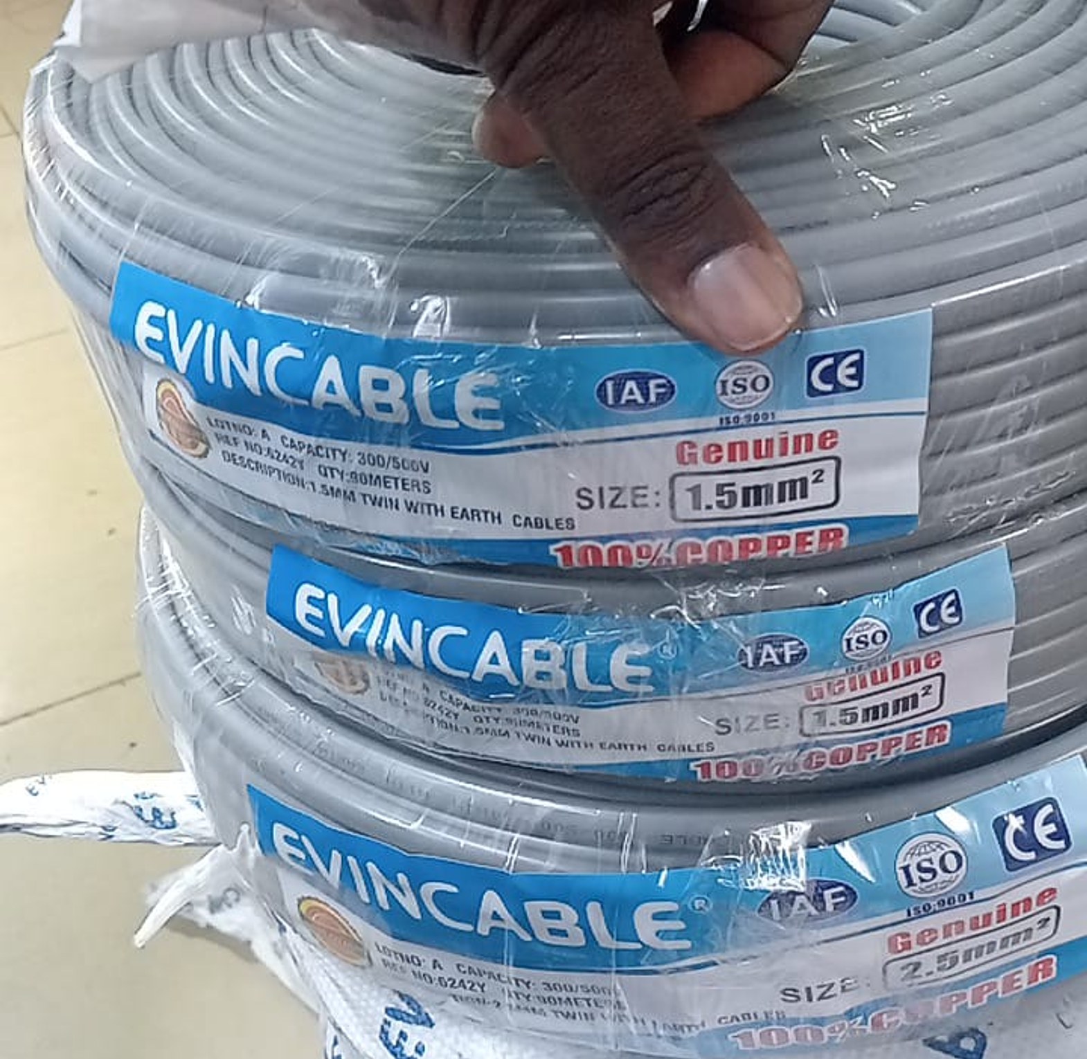 Evin 1.5 Twin Cable + Earth Flat Power Electrical Cable 90m image