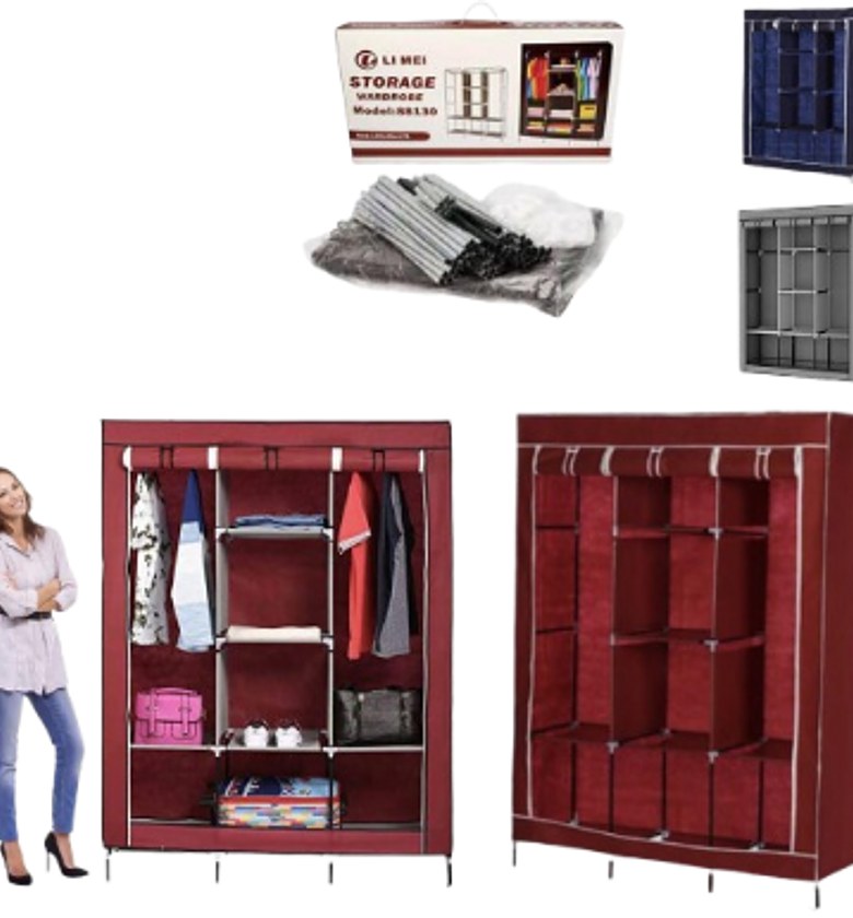 Wardrobe. TC 3 Column Metallic Portable Wardrobe image