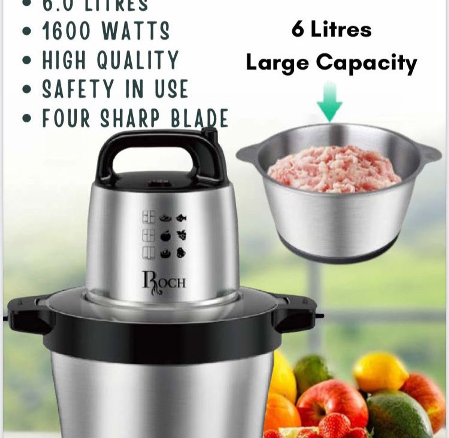 Electric Slicer.Roch 6ltrs Chopper has four sharp blades safety in use high quality image