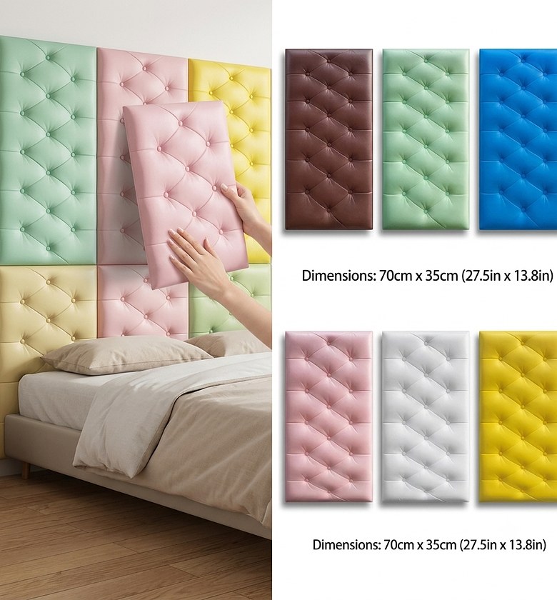 3D Foam Wall Panels Luxury Tufted Self Adhesive Waterproof Cushion Headboard Wall Stickers for Bedroom Decor image