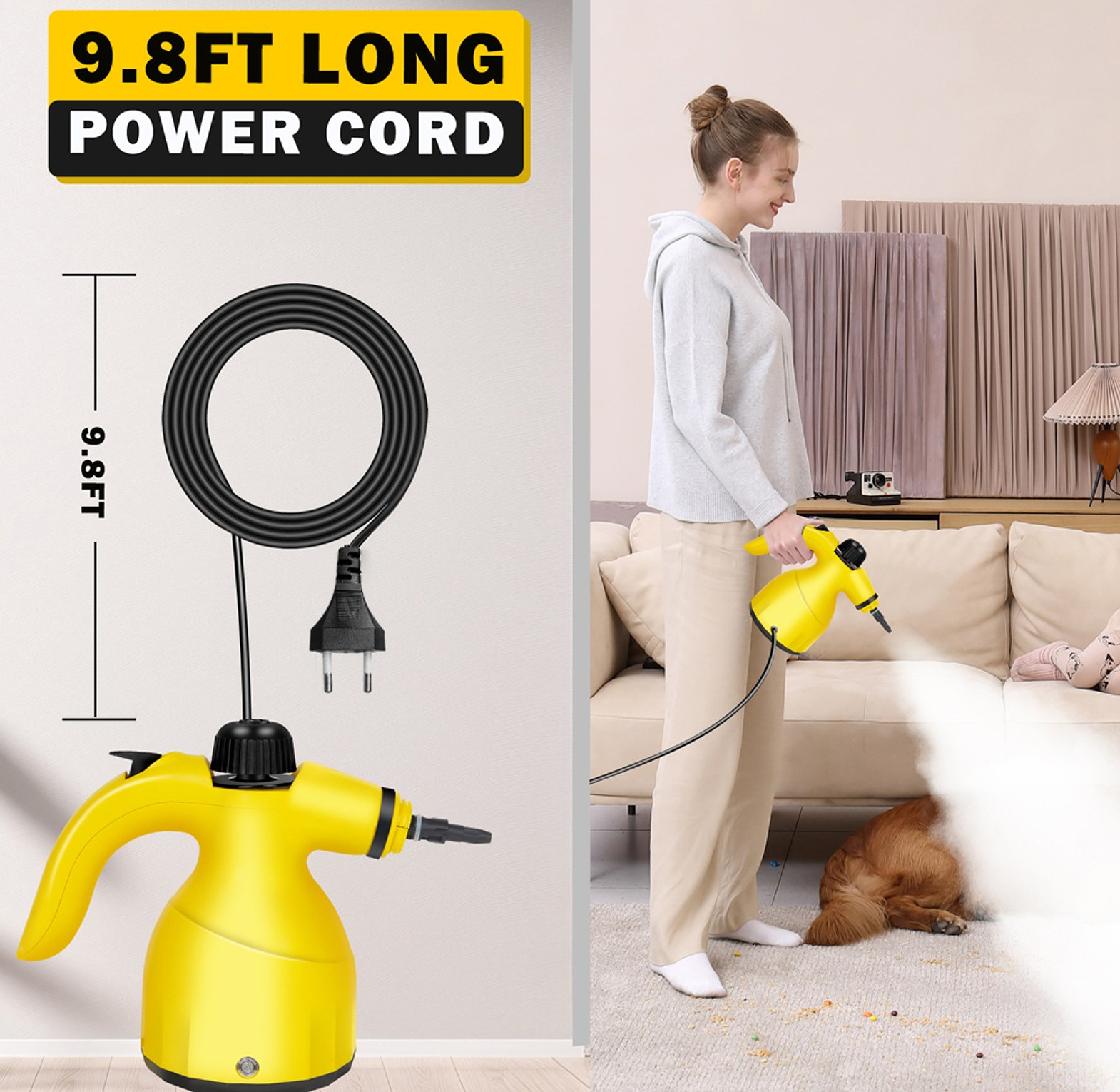 1200W Multifunctional Handheld Steam Cleaner with 9 Accessories for Home, Car, and Upholstery Deep Cleaning - Portable Steamer image