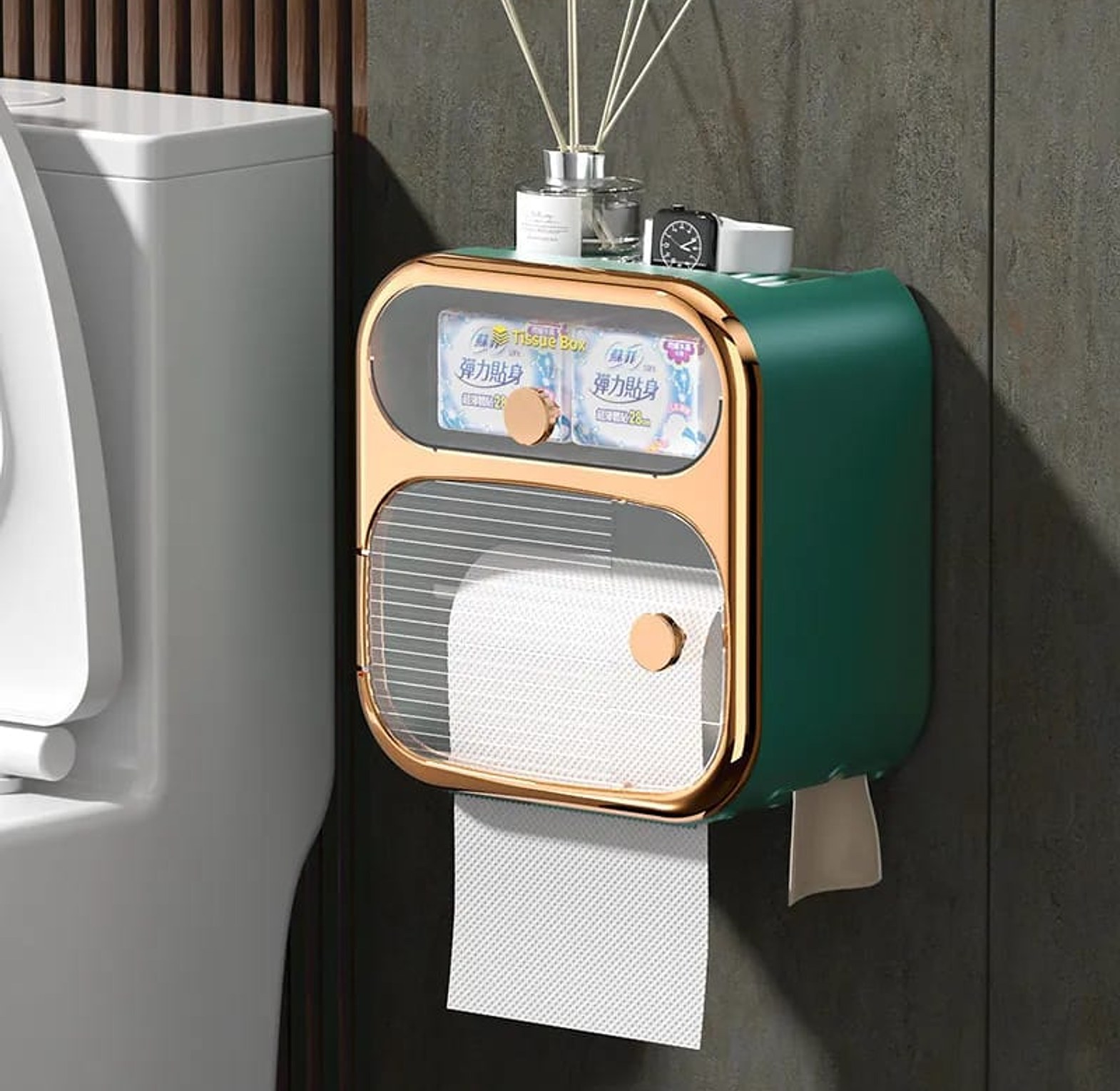 Multifunction 2 Layer Toilet Paper Box Wall-mounted Drawer Storage image