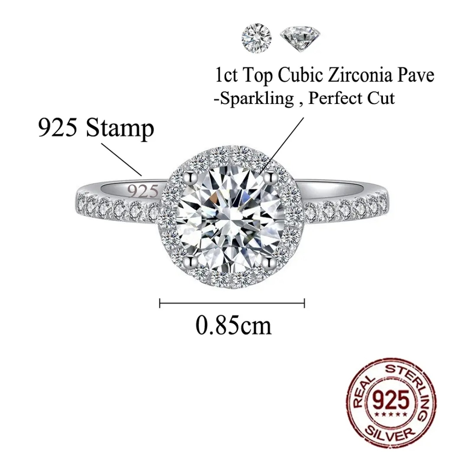 Luxury Round-cut sparkling S925 sterling silver cubic zirconia engagement/proposal/promise ring.  image