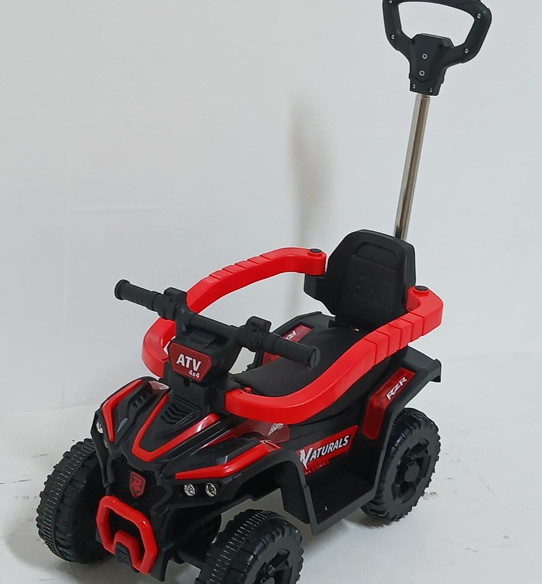 Kids Ride-On ATV Push Car with Parent Handle, Safety Guard Rails & Storage Seat – Red & Black image