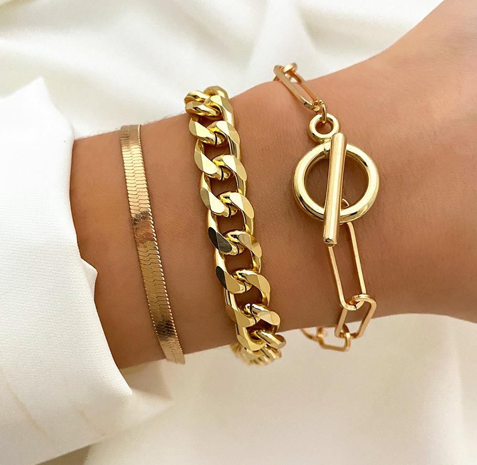3 layer gold bracelet set image