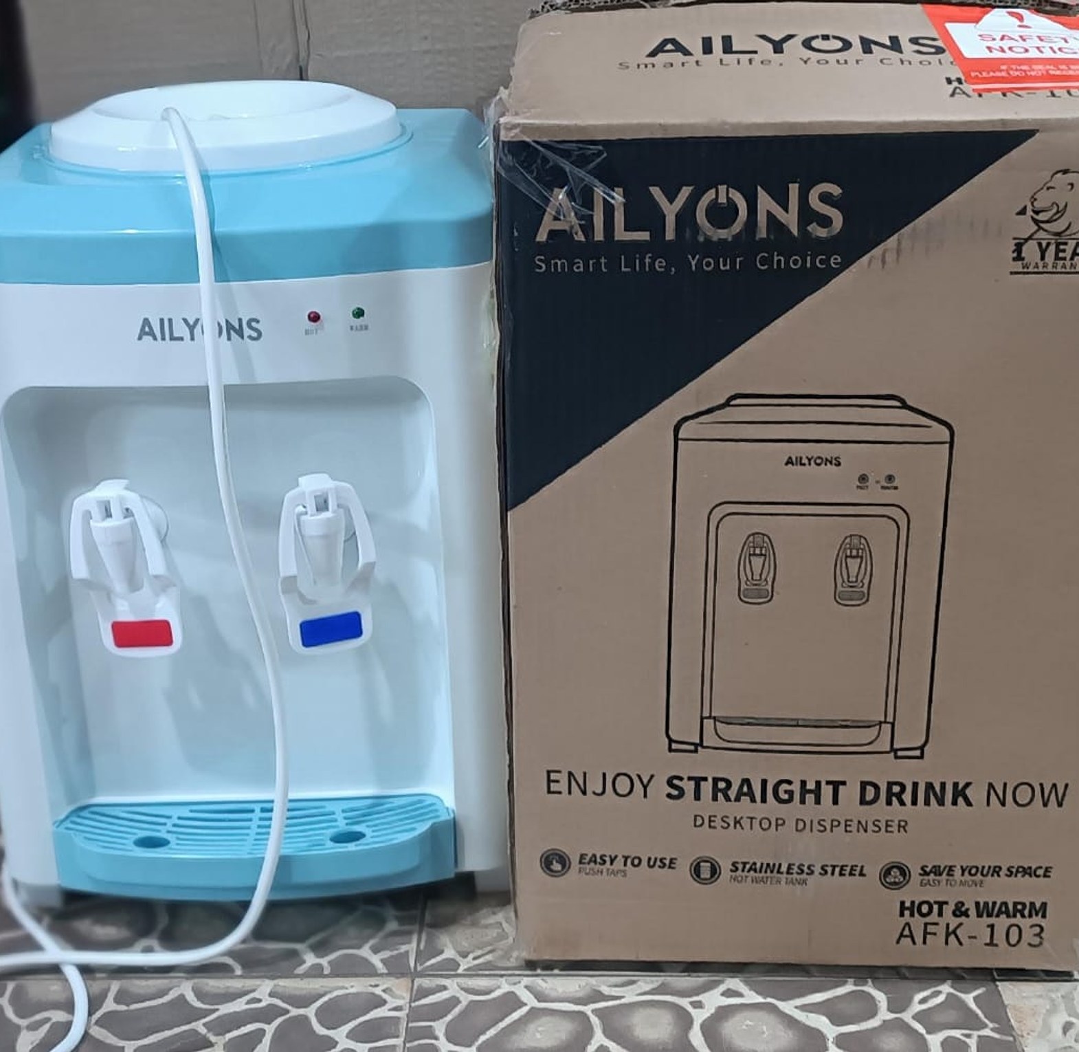 AILYONS AFK-103 Table Top Water Dispenser Hot And Normal 1yr Warranty image
