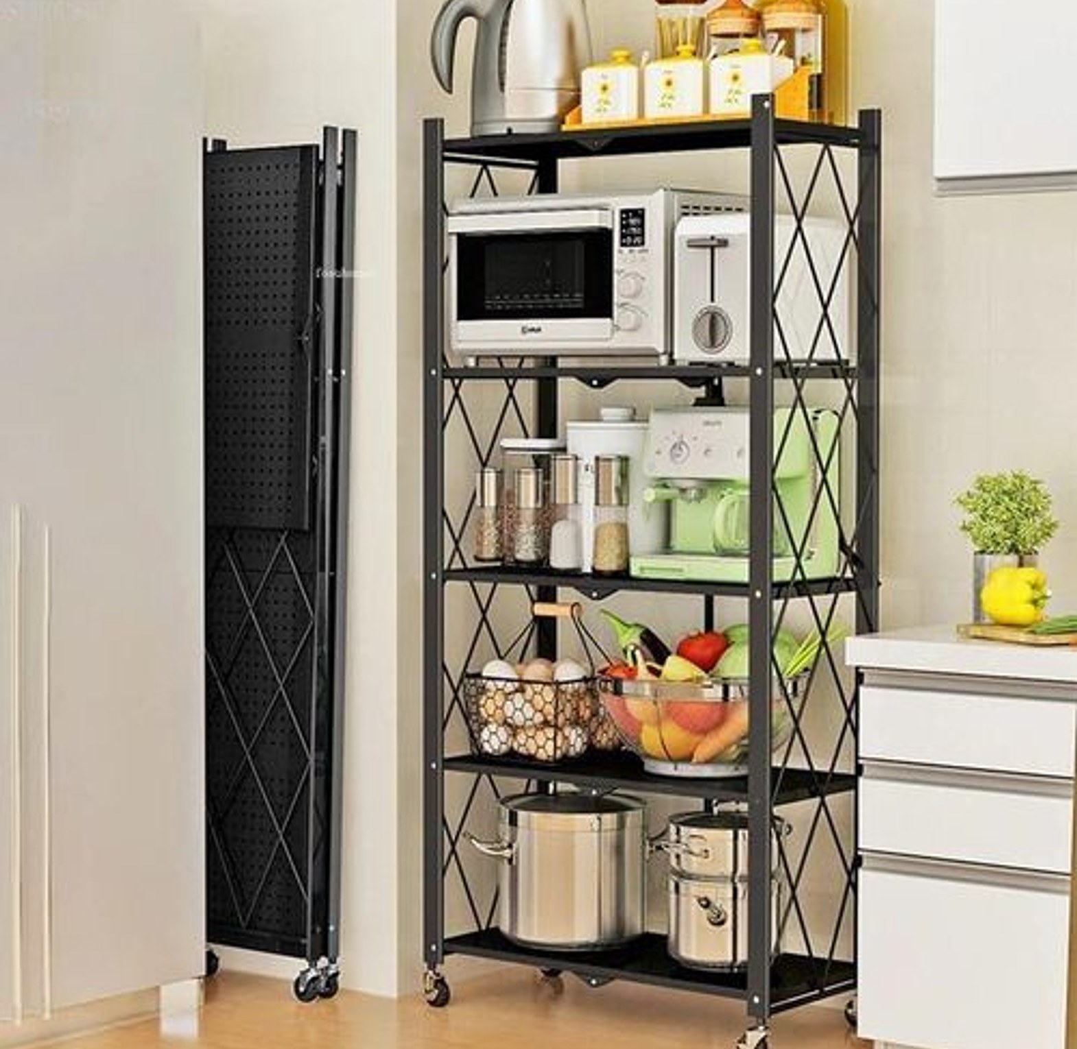 Foldable Rack. Special Offers 5 LAYER FOLDABLE KITCHEN RACK MATERIAL CARBON STEEL CUTE DURABLE image