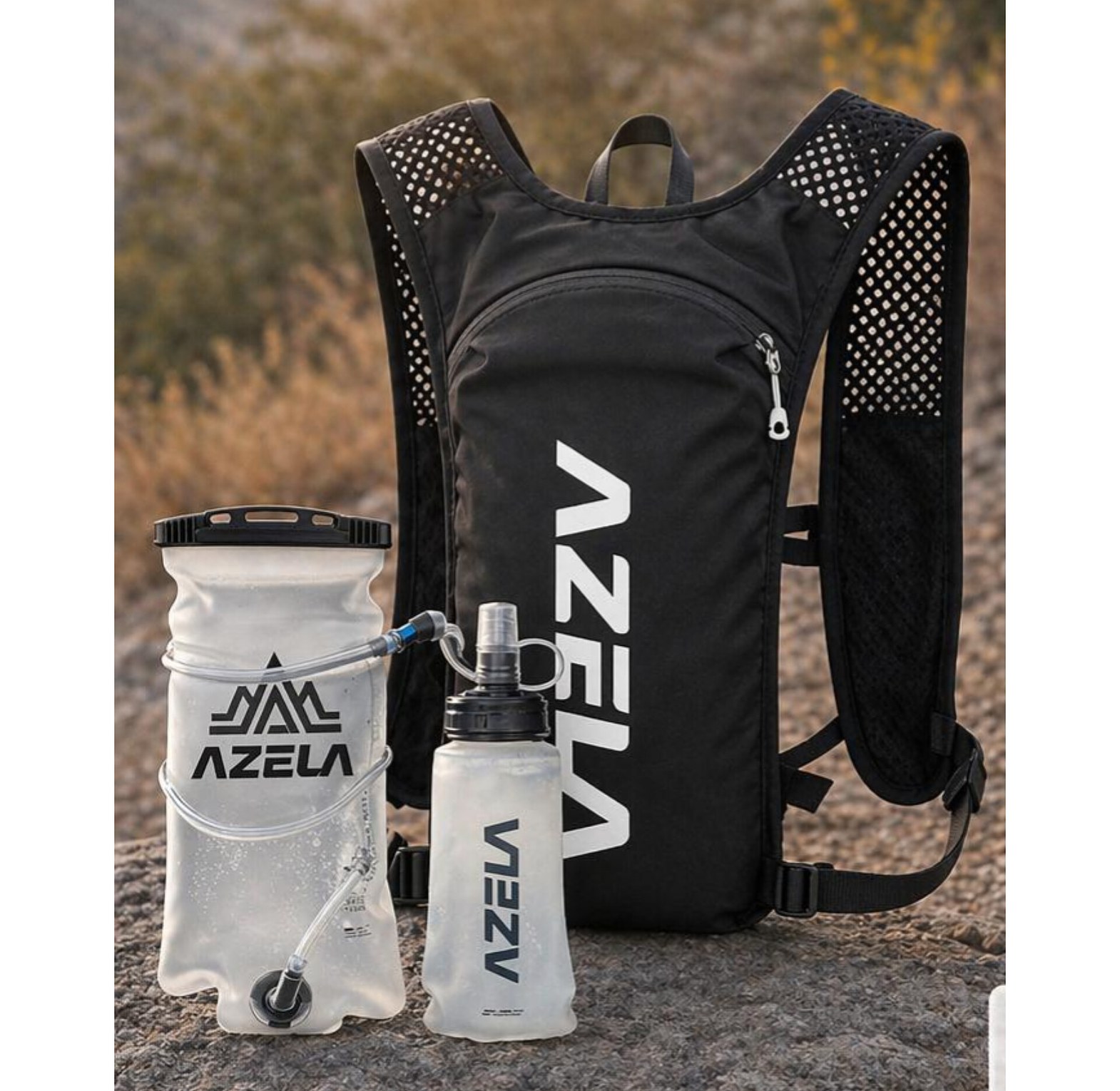 Azela Lightweight Running Hydration Vest Backpack with Water Bladder & Flask for Marathon, Hiking & Cycling image