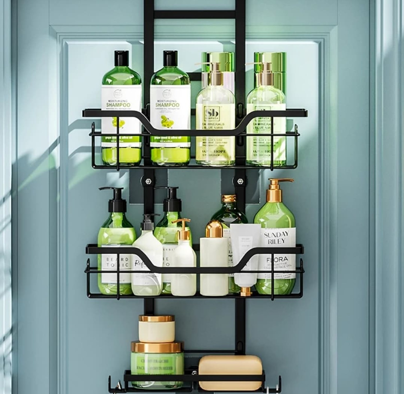 Drill-Free Bathroom Shelf Over Door Hanging Organizer  image