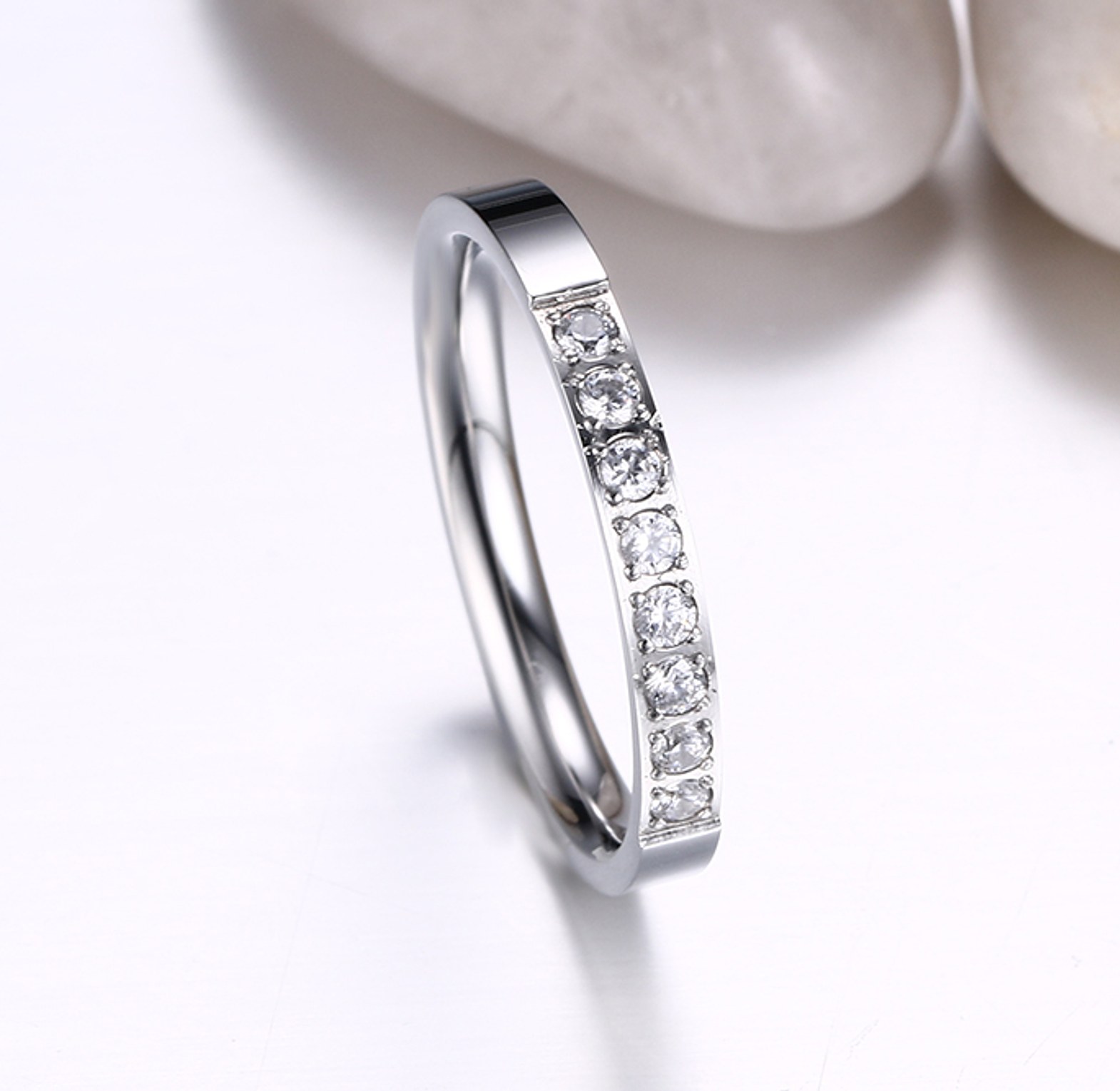 Ladies stainless steel, cubic zirconia wedding ring  image