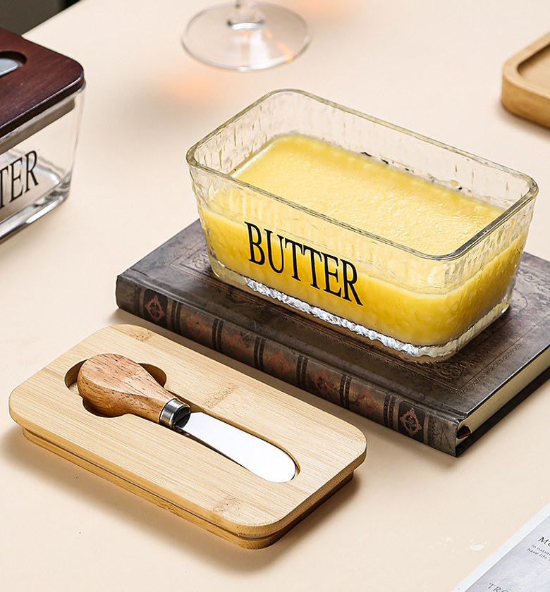 Glass Butter Dish with Bamboo Lid & Knife image