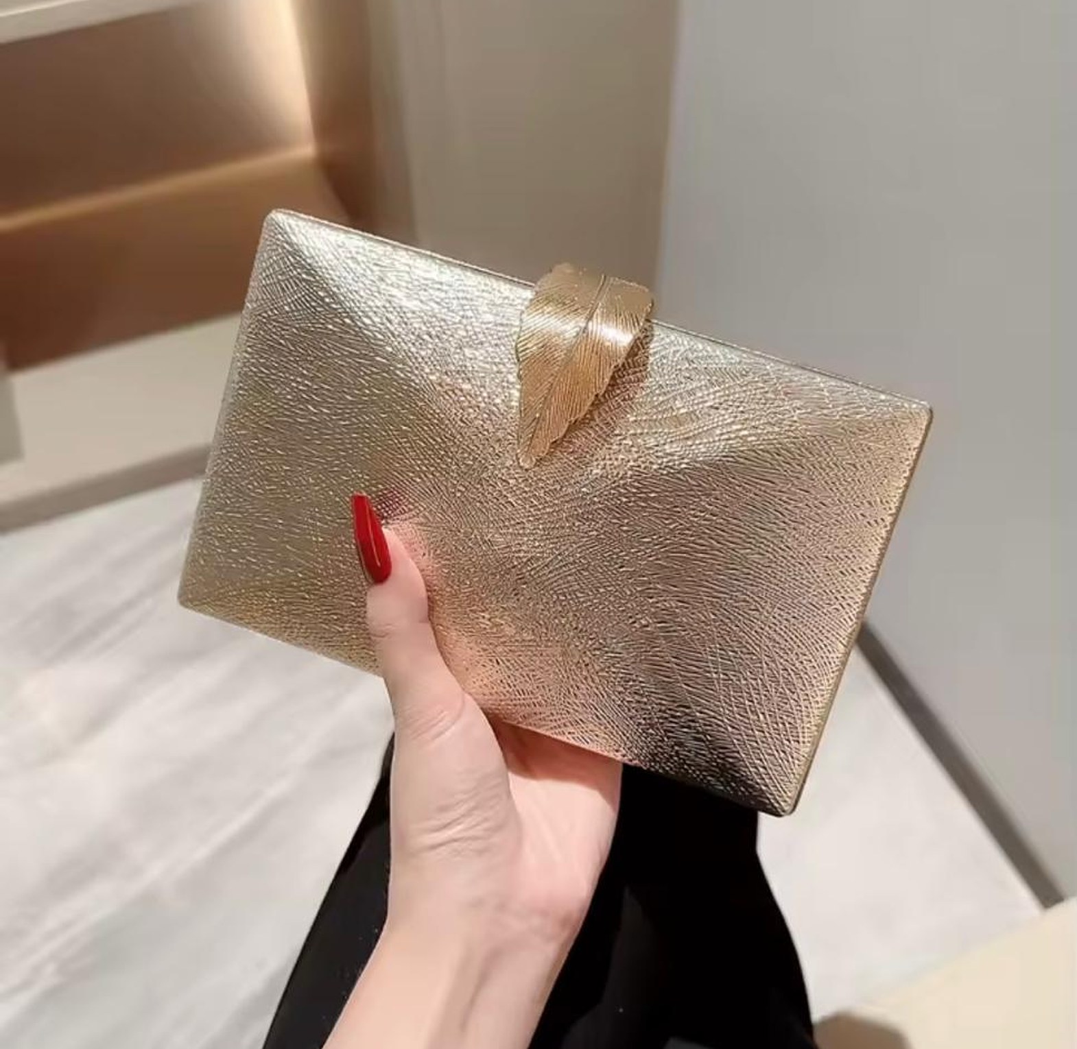 Gilded Leaf Textured Evening Clutch Bag image