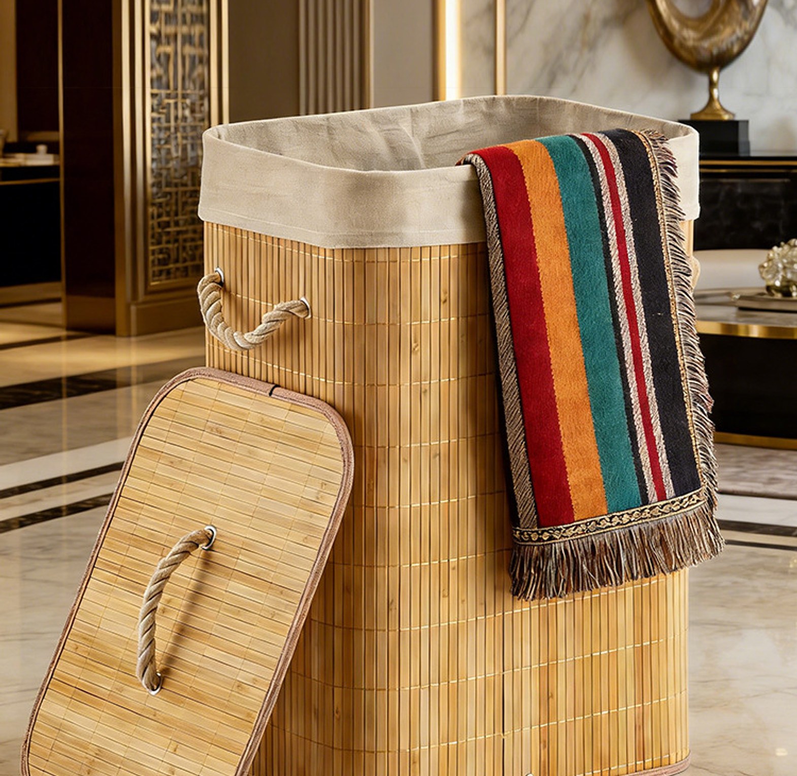 Foldable Bamboo Laundry Hamper with Lid image